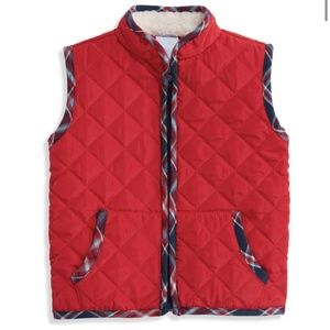 Bella Bliss Printed Trim Puffer Vest, Red Covington Plaid 2T